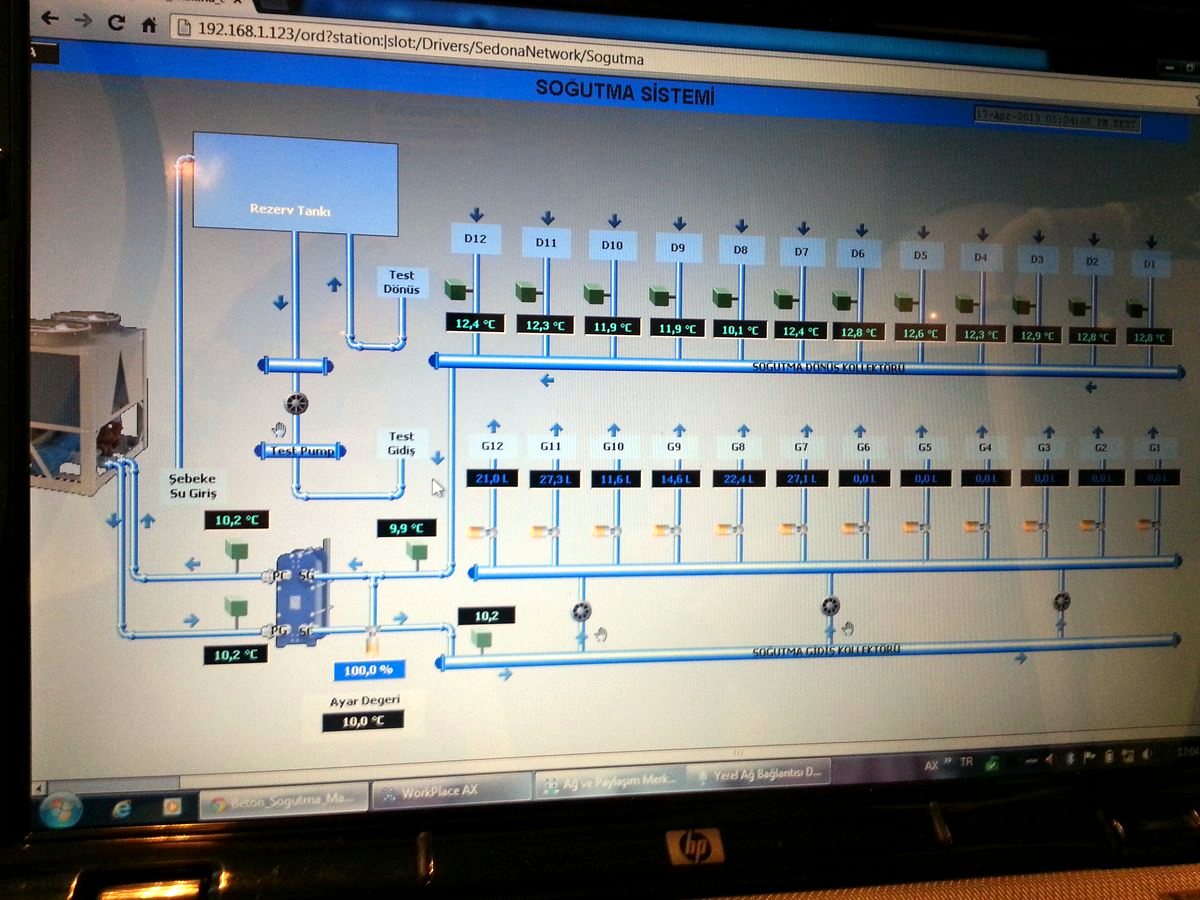 Beton soğutma santralinin SCADA ekranı